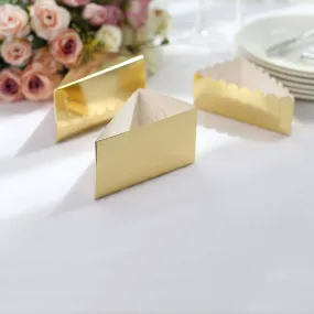 10 Pack 4"x2.5" Gold Single Slice Triangular Cake Boxes with Scalloped Top, Party Favor Gift Box