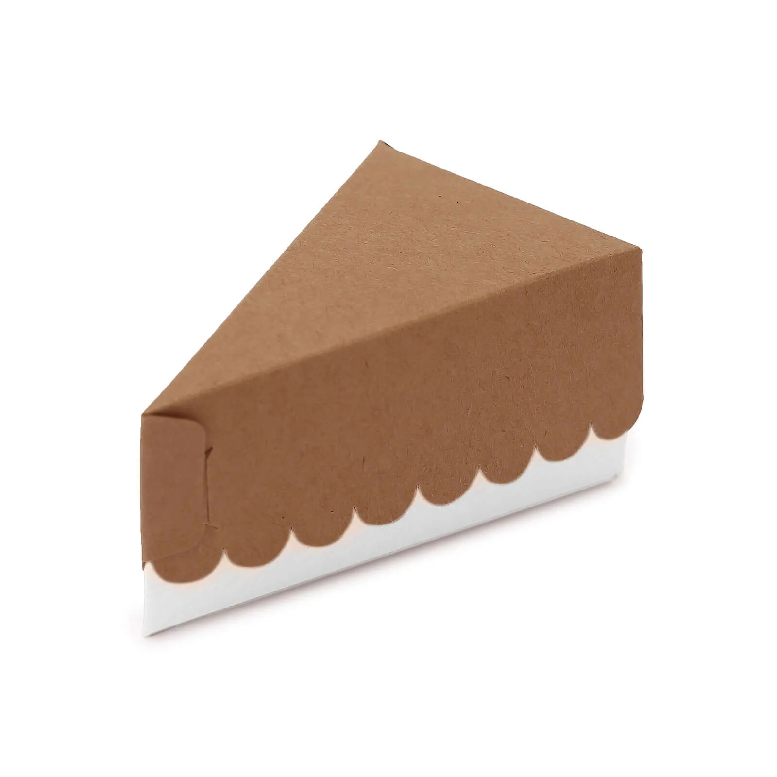 10 Pack 5"x3" Single Slice Natural Brown Paper Cake Boxes With White Base, Triangular Pie Slice Dessert Box with Scalloped Top