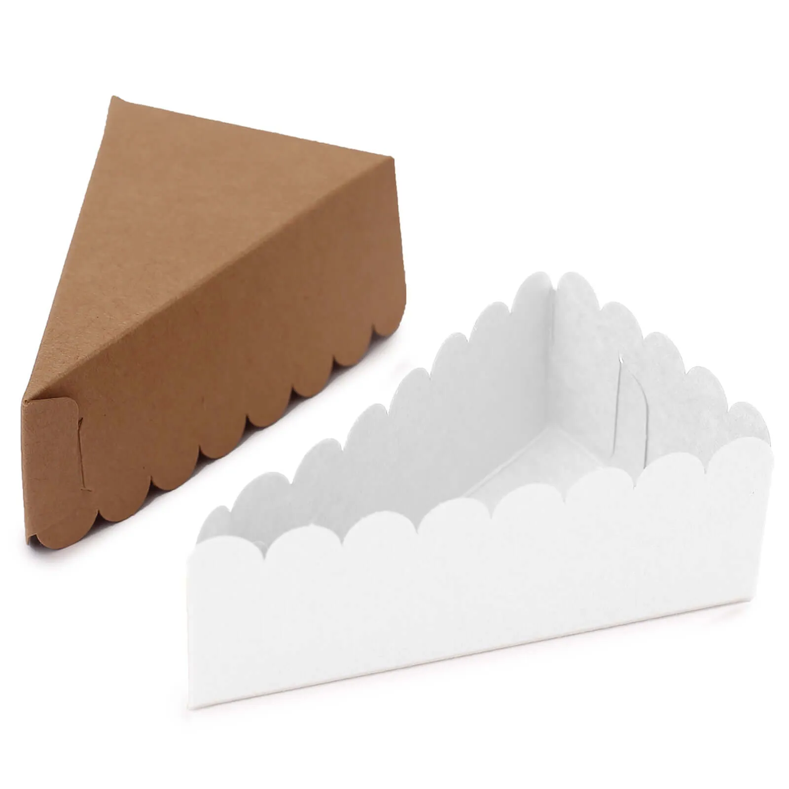 10 Pack 5"x3" Single Slice Natural Brown Paper Cake Boxes With White Base, Triangular Pie Slice Dessert Box with Scalloped Top