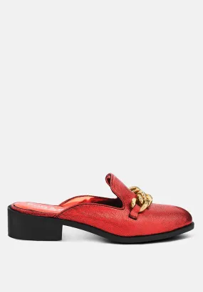 Aksa Chain Embellished Metallic Leather Mules By Ruw