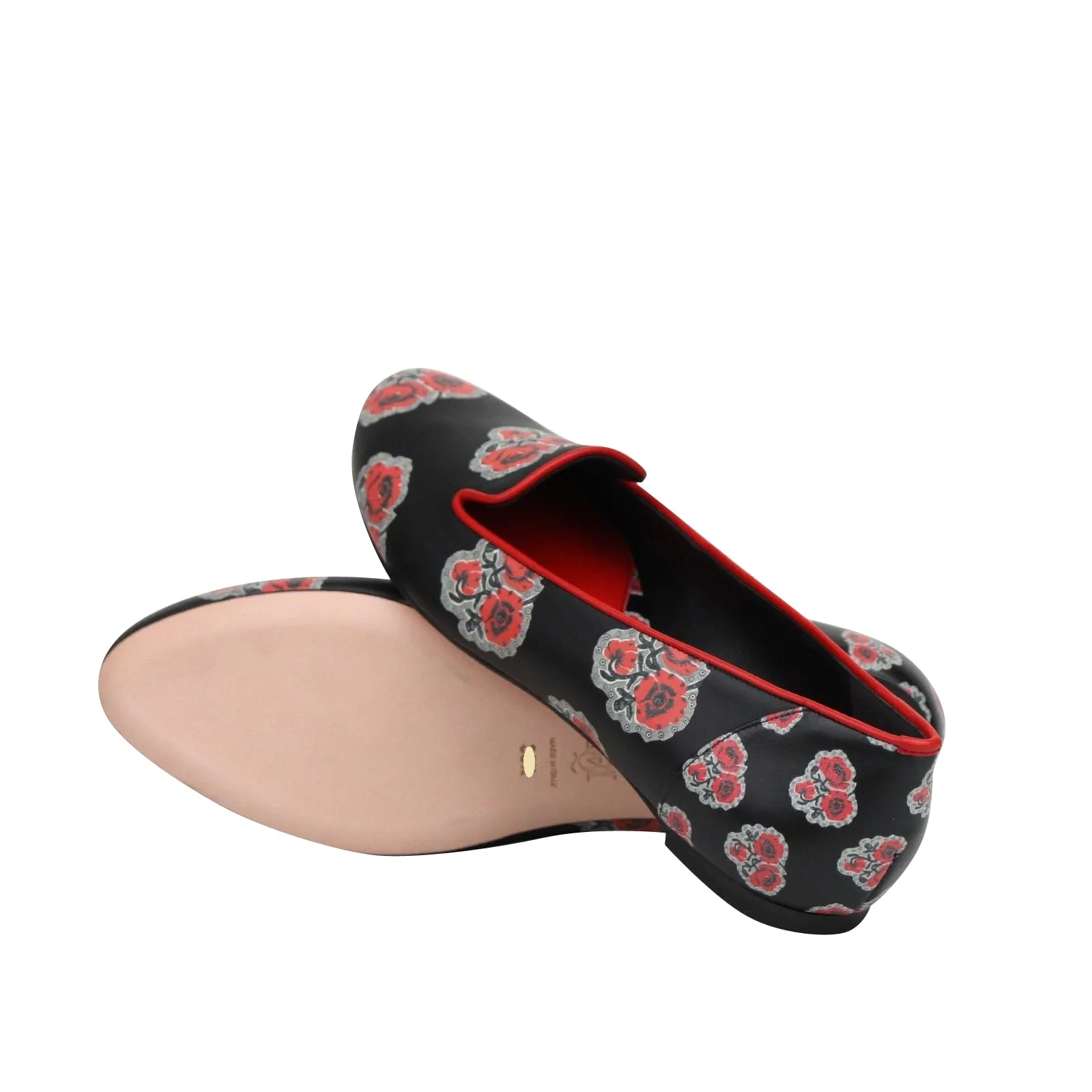 Alexander McQueen Women's Rose Pattern Black Leather Slipper Shoes (38 EU / 8 US)