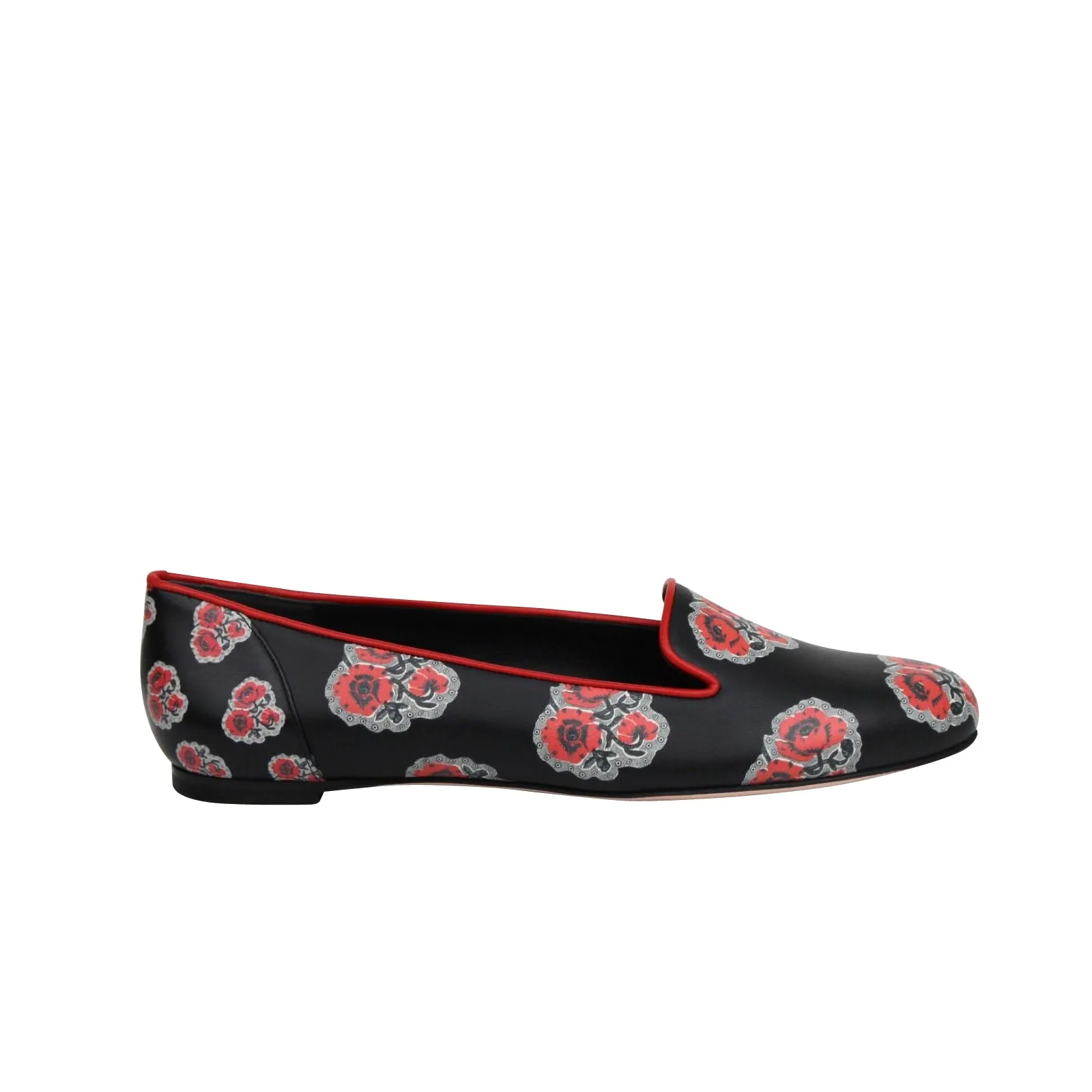 Alexander McQueen Women's Rose Pattern Black Leather Slipper Shoes (38 EU / 8 US)