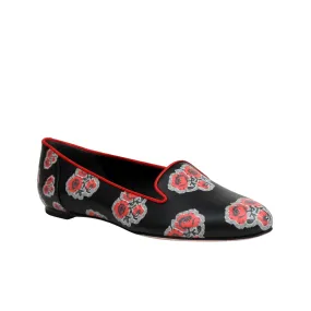 Alexander McQueen Women's Rose Pattern Black Leather Slipper Shoes (38 EU / 8 US)