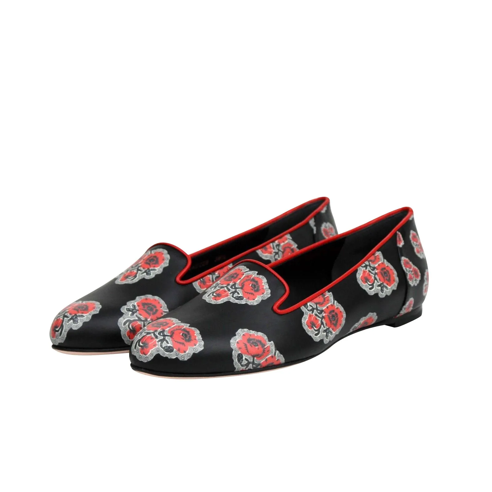 Alexander McQueen Women's Rose Pattern Black Leather Slipper Shoes (38 EU / 8 US)