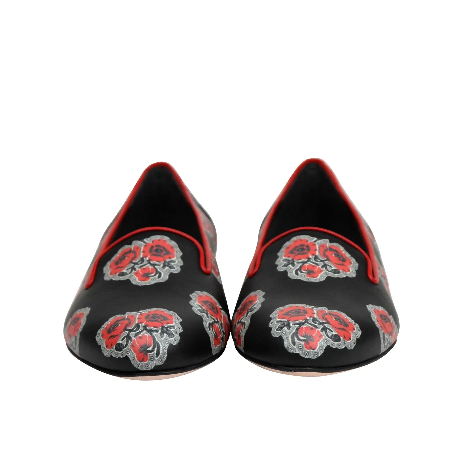 Alexander McQueen Women's Rose Pattern Black Leather Slipper Shoes (38 EU / 8 US)