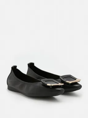 Faye Buckle Square-Toe Flats