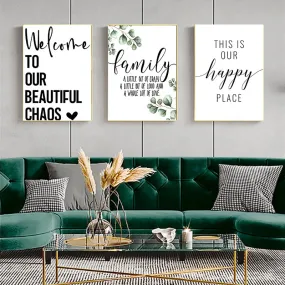 Happy Place Quotations Home Decor Wall Art Fine Art Canvas Prints Black White Minimalist Typographic Pictures For Family Living Room Wall Decor