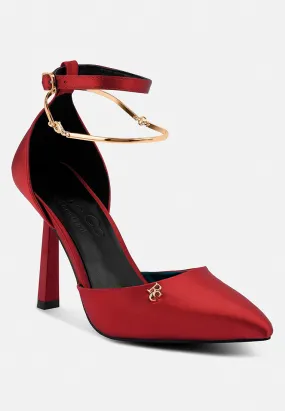 HOBNOB Anklet Embellishment Stiletto Sandals In Red