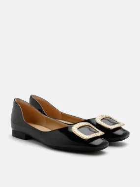 [SALE]Mura Gold Buckle Shiny Leather Flats