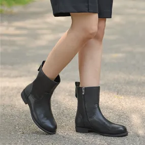 Wide Fit Leather Side Zip Mid Calf Boots For Winter Designer Shoes in Black