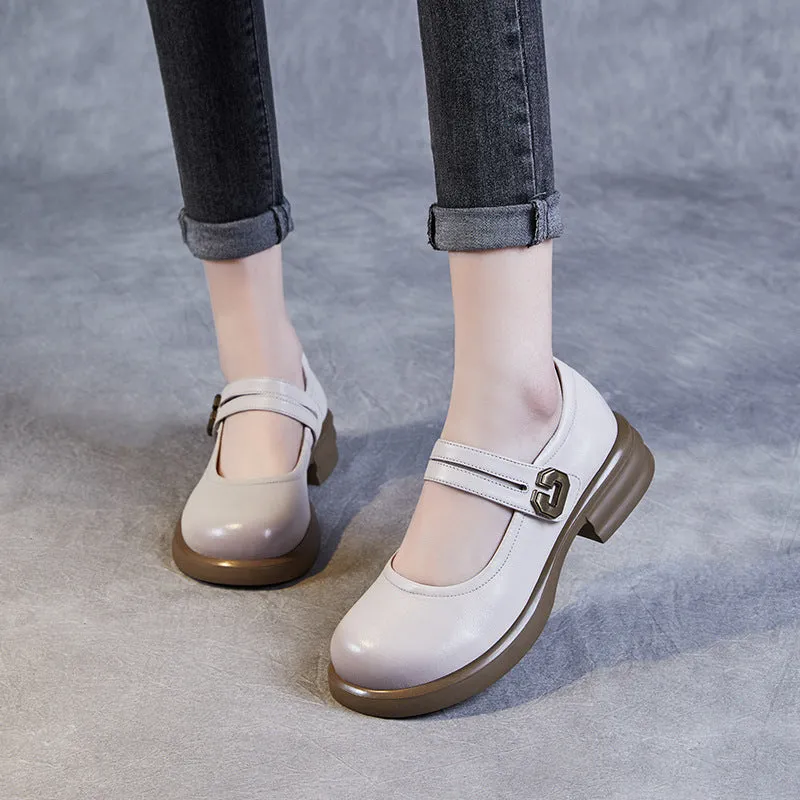 Women Minimalist Leather Casual Mary Jane Shoes