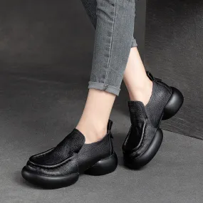 Women Retro Minimalist Soft Leather Thick Soled Casual Shoes