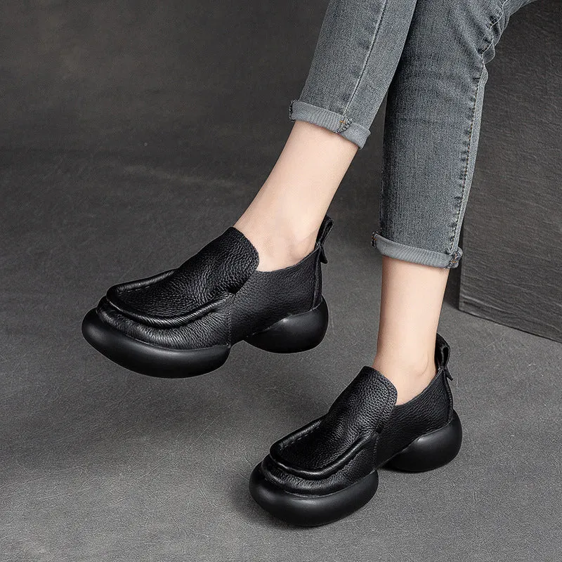 Women Retro Minimalist Soft Leather Thick Soled Casual Shoes