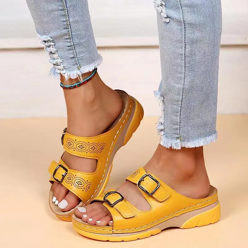 Women’s Double Buckle Slipper Sandals – Summer Casual Flats