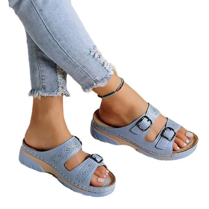 Women’s Double Buckle Slipper Sandals – Summer Casual Flats