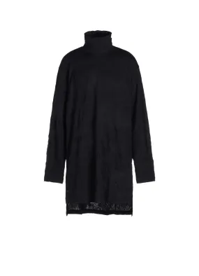 WRINKLED PLAIN STITCH RIGHT-BUTTON OPEN TURTLENECK LONG-SLEEVED T-SHIRT